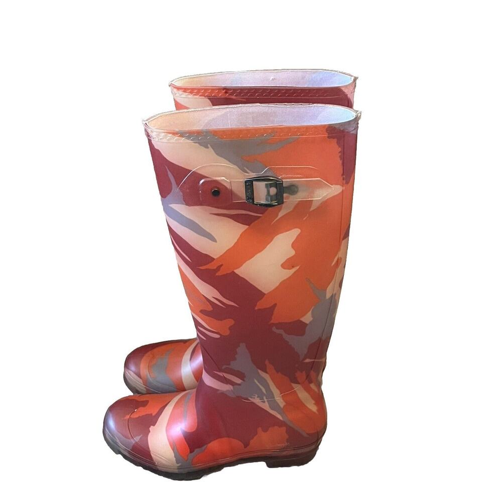 Kamik Women's Pull On Rubber Rain Boots Red Camo Size 8 US - Made In Canada